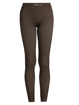 Women's Ribbed Seamless Leggings - Brown - Size Large