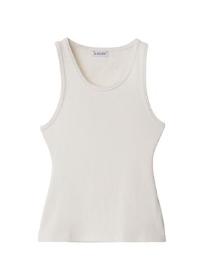 Women's Ribbed Stretch-Cotton Sleeveless Vest - Salt - Size Large