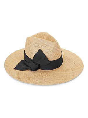 Women's Ribbon-Trimmed Wide-Brim Straw Hat - Natural Black - Size Medium - Natural Black - Size Medium