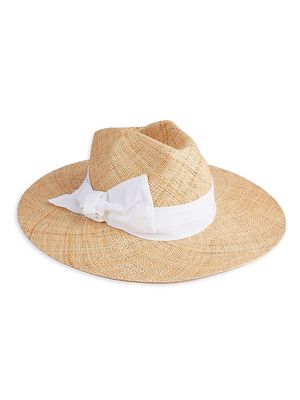 Women's Ribbon-Trimmed Wide-Brim Straw Hat - Natural White - Size XL - Natural White - Size XL