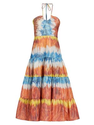 Women's Roberta Tie-Dye Tiered Midi-Dress - Desert Indigo - Size Medium