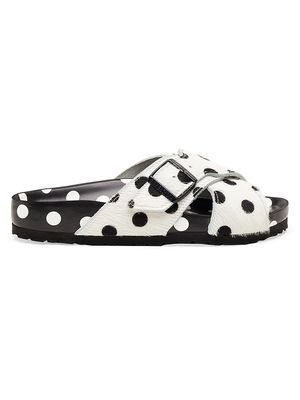 Women's Rodra Fur Polka Dot Sandals - White Black - Size 5 - White Black - Size 5