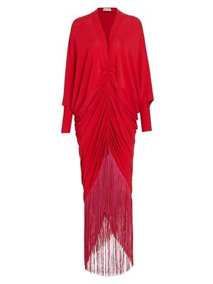 Women's Rosalyn Fringed Jersey Dress - Rouge - Size Small