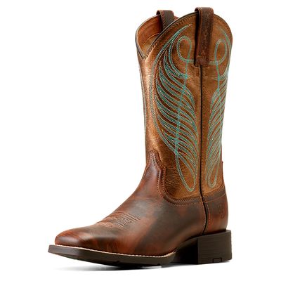 Women's Round Up Wide Square Toe Western Boots in Yukon Brown Leather