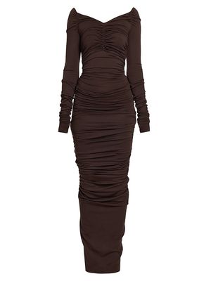 Women's Ruched Jersey V-Neck Maxi Dress - Dark Brown - Size 6