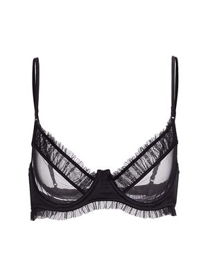 Women's Ruffled Tulle Demi Bra - Black - Size 34C