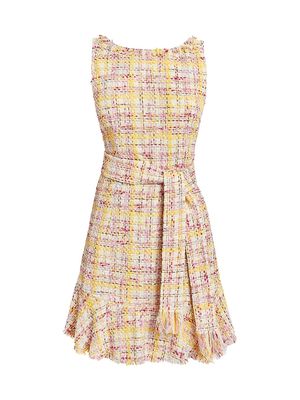 Women's Ruffled Tweed Sheath Dress - Petal Pink - Size 6