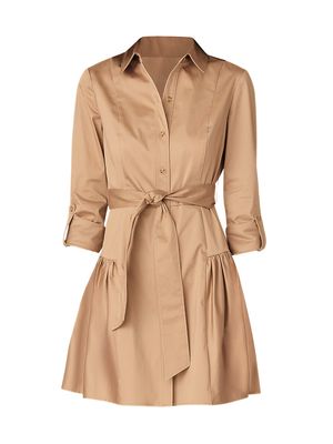 Women's Ruth Stretch Cotton Tie-Waist Shirtdress - Khaki - Size 0