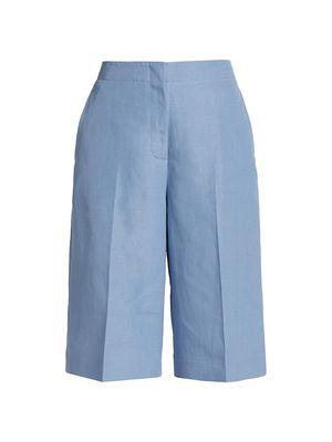 Women's Ryerson Silk-Linen Bermuda Shorts - Cool Blue - Size 6