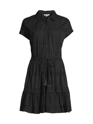 Women's Sarah Cotton Tie-Waist Short-Sleeve Shirtdress - Black - Size Medium