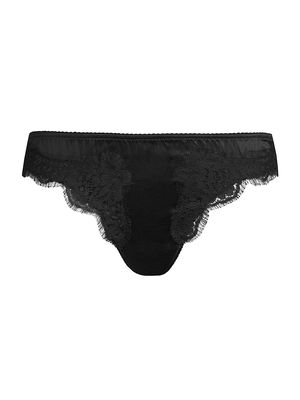 Women's Satin & Lace Thong - Nero - Size Large