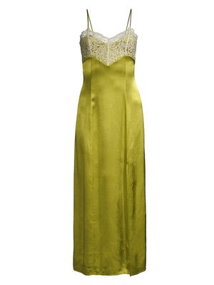 Women's Satin Lace Sleeveless Maxi Dress - Green Tea - Size 6