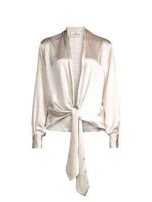 Women's Satin Wrap Top - Ivory Rich Satin - Size Small