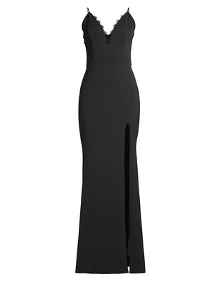 Women's Saylor Feathered V-Neck Gown - Black - Size XS