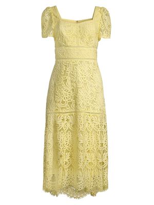 Women's Scalloped Lace Midi-Dress - Lemonade - Size XS