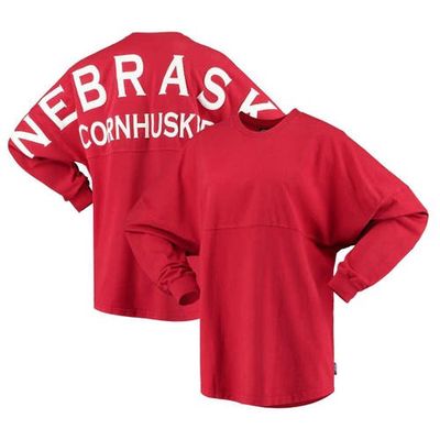 Women's Scarlet Nebraska Huskers Jumbo Print Spirit Jersey Long Sleeve T-Shirt