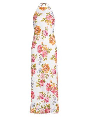 Women's Seila Floral Linen Halter Maxi Dress - Giverny - Size Small