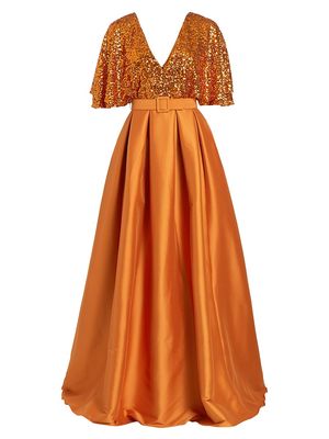 Women's Sequin & Satin Floor-Length Gown - Cumin - Size 10