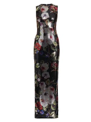 Women's Sequined Floral Column Gown - Roseto Nero - Size 8