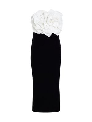 Women's Sequined Rose Velvet Midi Dress - Black White - Size 2