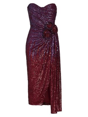 Women's Sequined Rosette Strapless Midi-Dress - Wine Combo - Size 12