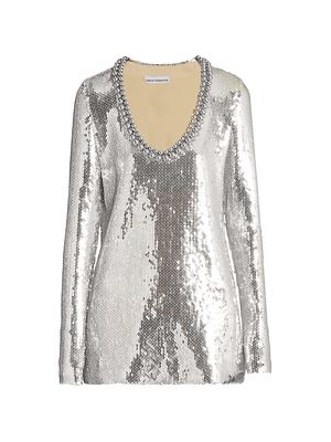 Women's Sequined V-Neck Minidress - Silver - Size 6