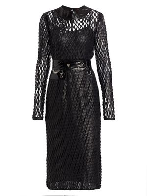 Women's Serenity Fishnet & Patent-Leather Midi-Dress - Jet Black - Size 10