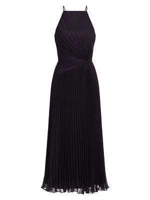Women's Serenity Halter Pleated Midi-Dress - Black Aubergine - Size 0