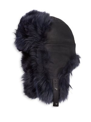 Women's Shearling Trapper Hat - Black - Black
