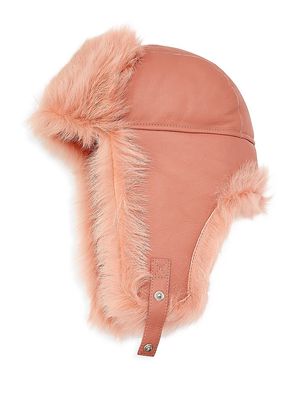 Women's Shearling Trapper Hat - Pink - Pink
