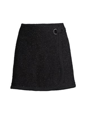 Women's Shimmer Tweed Wrap Miniskirt - Black - Size 2