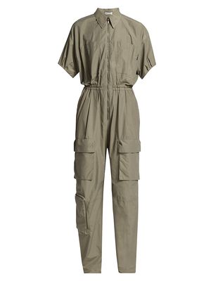 Women's Short-Sleeve Cargo Jumpsuit - Military - Size Small - Military - Size Small