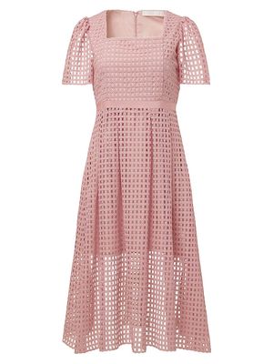 Women's Short-Sleeve Lace Midi-Dress - Pink Rose - Size 2