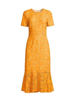 Women's Short-Sleeve Lace Midi-Dress - Tangerine - Size Large