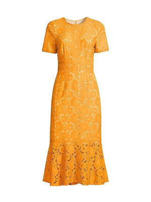 Women's Short-Sleeve Lace Midi-Dress - Tangerine - Size XL