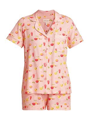 Women's Short-Sleeve Top & Boxers Pajamas Set - Pink Mixology - Size XS