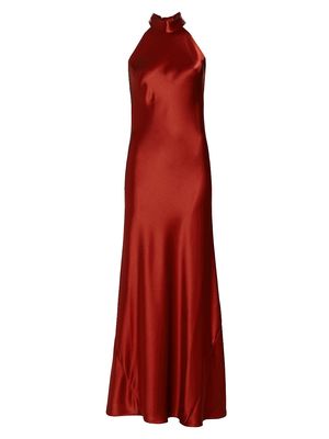 Women's Sienna Satin Halterneck Gown - Rust - Size 10