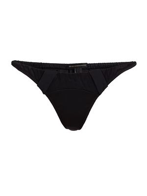 Women's Silk-Blend Suspender Thong - Black - Size Medium