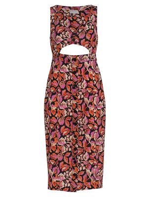 Women's Silk Cut-Out Dress - Sunset Hazel Leaves - Size 2 - Sunset Hazel Leaves - Size 2