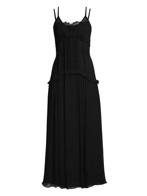 Women's Silk Double-Layered Strappy Midi-Dress - Black - Size 4