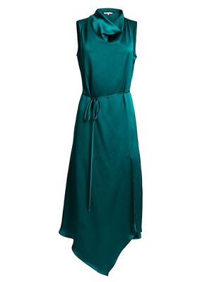 Women's Silk Handkerchief Midi Dress - Pine - Size 10