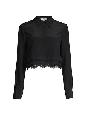 Women's SilkCrêpe De Chine Crop Blouse - Black - Size 12