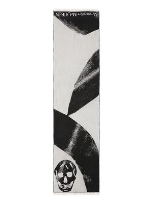 Women's Skull Graphic Oversize Wool Scarf - Black Ivory - Black Ivory
