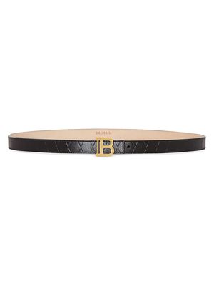 Women's Slim Embossed Leather B Belt - Noir - Size Large