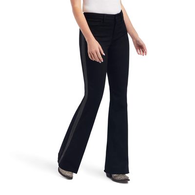 Women's Slim Trouser Chain Stripe Wide Leg Jeans in Black, Size: 25 Short by Ariat