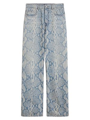 Women's Snakeskin Wide-Leg Jeans - Midnight Blue - Size 28