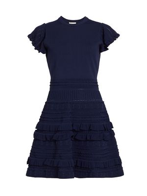 Women's Sofie Frill-Trimmed Knit Minidress - Navy - Size Large