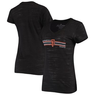 Women's Soft as a Grape Black San Francisco Giants Stripe Logo Slub Tri-Blend V-Neck T-Shirt