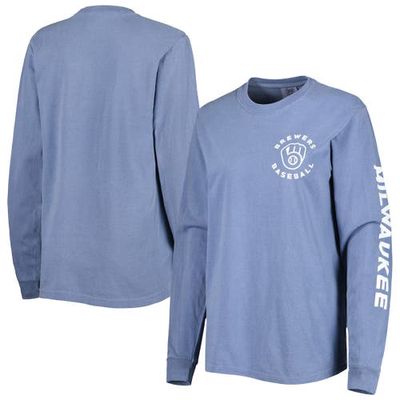 Women's Soft as a Grape Blue Milwaukee Brewers Team Pigment Dye Long Sleeve T-Shirt