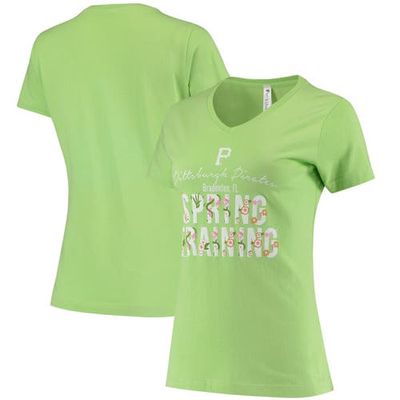 Women's Soft as a Grape Green Pittsburgh Pirates Spring Training Script Floral V-Neck T-Shirt